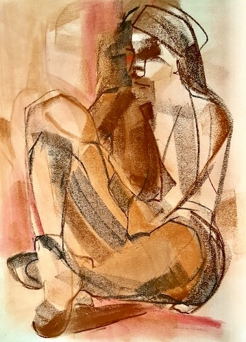 abstract figurative portrait in charcoal and pastel