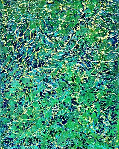 green and blue abstract painting of vines