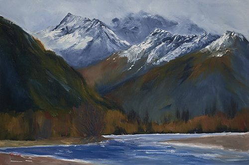 landscape oil painting of New Zealand mountains