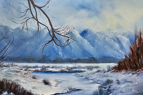 oil painting landscape in winter