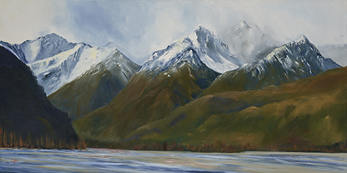 oil painting New Zealand mountains in winter