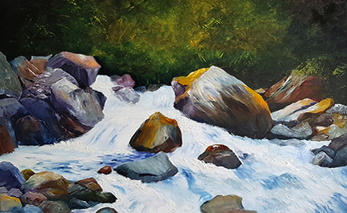 oil painting of a river in New Zealand