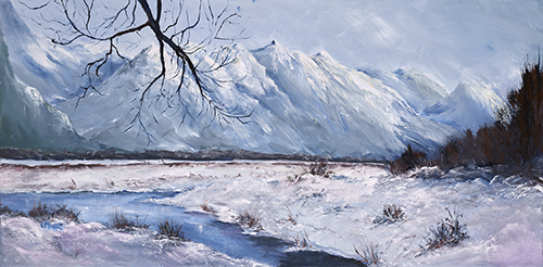 oil painting of snow scene in New Zealand