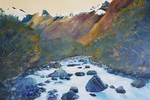 painting of Tutoko River in New Zealand