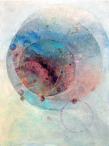 ethereal layered abstract painting inspired by space and time