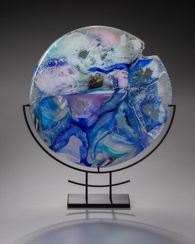 blue dream fused art glass sculpture