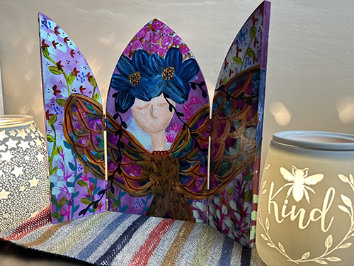 whimsical artwork angel girl triptych