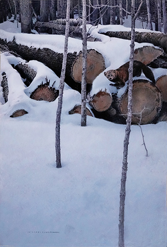 wildlife painting of a fisher in the snow