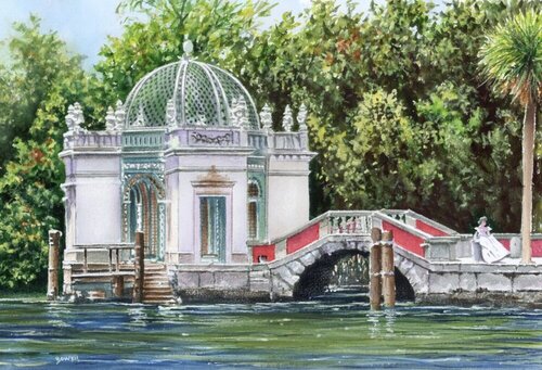 landscape watercolor painting of Vizcaya Princess