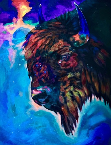 bold oil painting of a buffalo