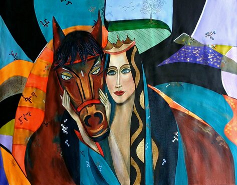 fantasy painting of a queen and her horse