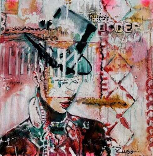 bold mixed media abstract figurative painting