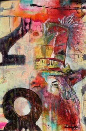 bold abstract art with figurative elements