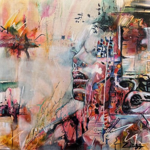 mixed media abstract figurative painting