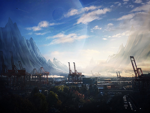 digital painting of a sci-fi Gastown landscape
