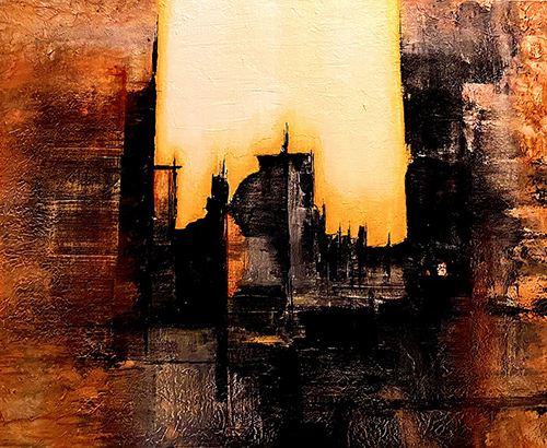 abstract landscape painting in dark colors