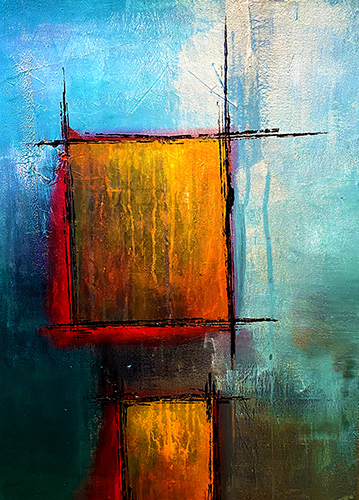 blue and yellow geometric abstract art