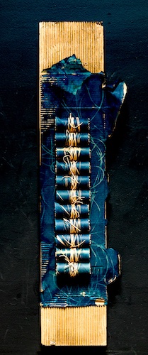 blue mixed media abstract found object sculpture