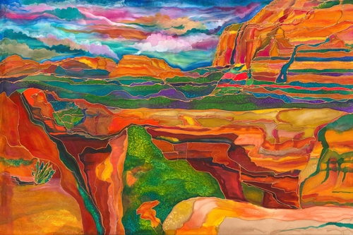colorful landscape painting on silk