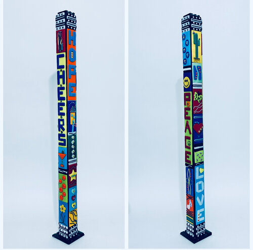 two fused glass totem sculptures