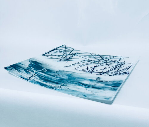 geometric design clear fused glass plate