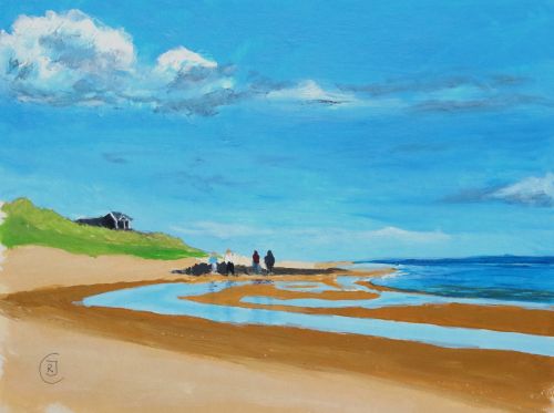 painting of a beach landscape by UK artist Rhia Janta-Cooper