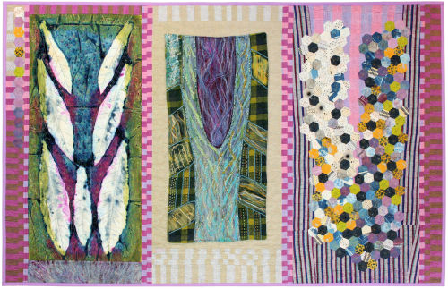 Dreamlike printed and quilted fiber art