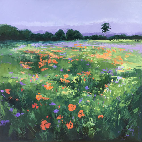 semi-abtsract oil painting of a wildflower meadow