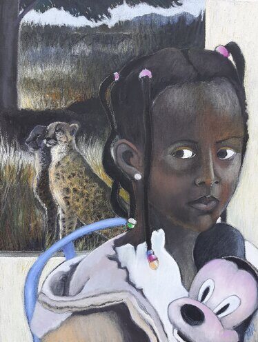 oil pastel painting of a young African girl