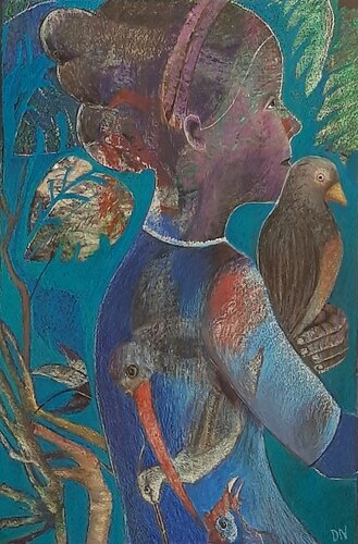 oil pastel drawing of a young African girl