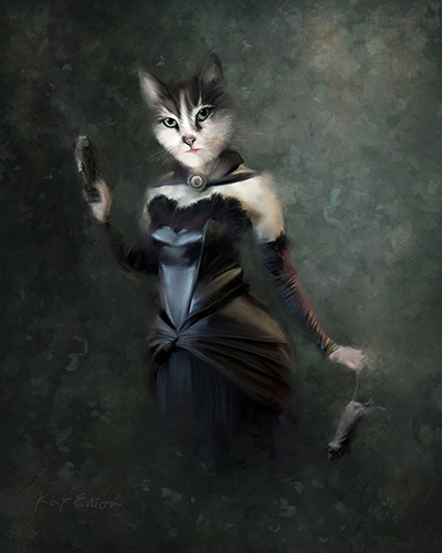 steampunk kitty in seductive costume digital art