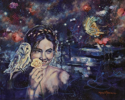 painting of a woman in a fantastical setting