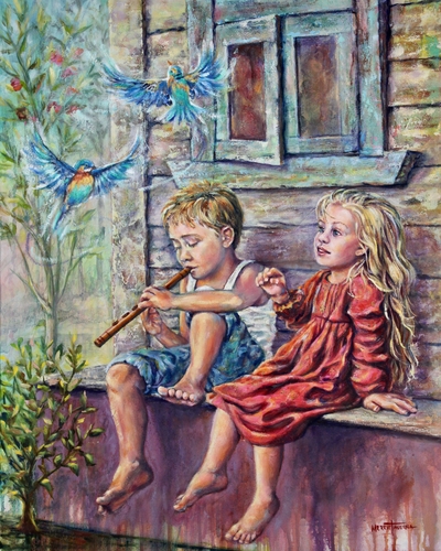 painting of two small children