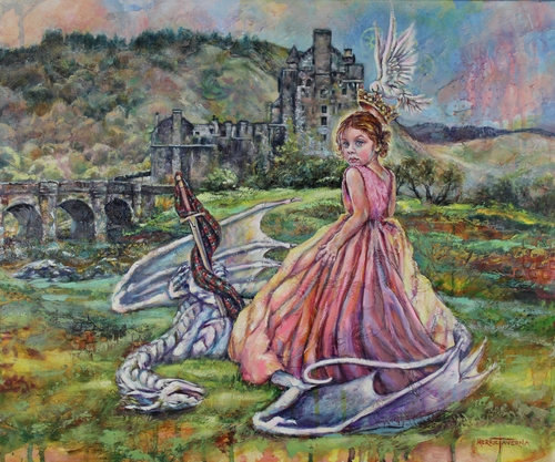 fantasy paintingof a young girl in a landscape