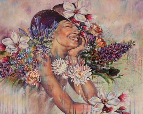 painting of a woman in a flowered hat