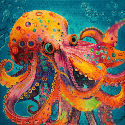 bright and colorful painting of an octopus