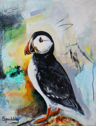 Colorful painting of a puffin