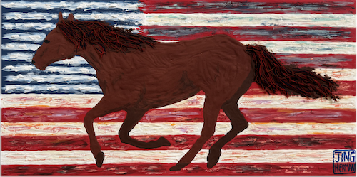 painting of a horse on an American Flag