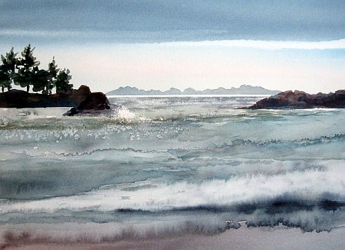 watercolor painting of the Pacific Ocean in Canada
