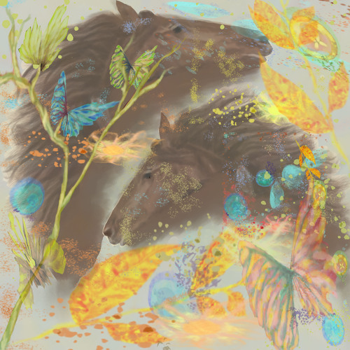 digital mixed media art, horse and nature theme