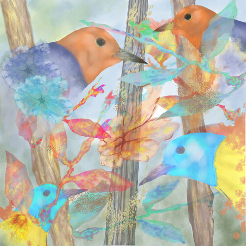 digital painting of colorful birds
