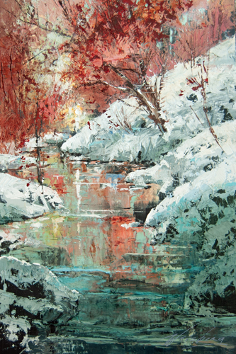 colorful oil landscape winter scene