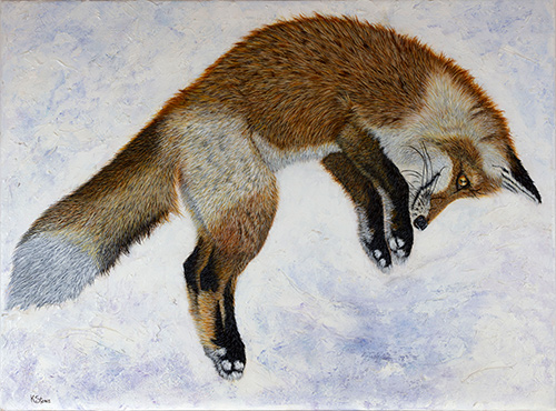 painting of a jumping fox by Kendra Stone