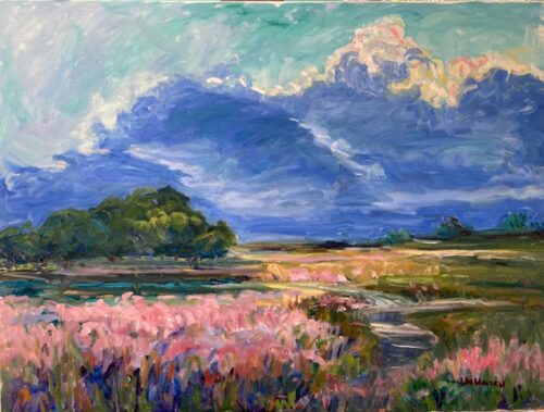 oil painting of a rain storm in Texas