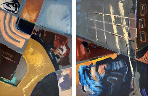 abstract diptych painting inspired by architecture