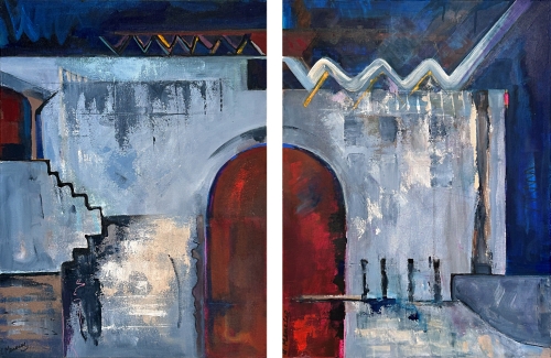 painting diptych of a building