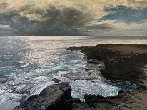 oil painting of an ocean landscape on a stormy day