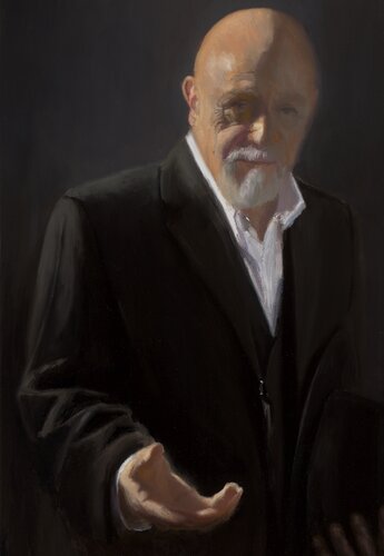 oil painting of a man in a black suit