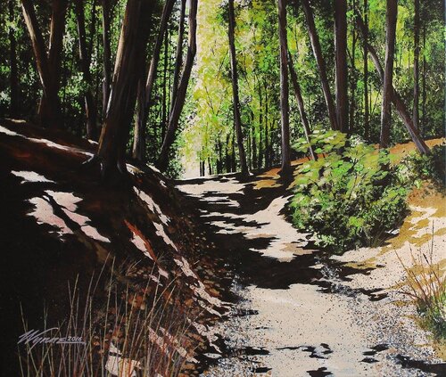 landscape painting of a trail in the forest
