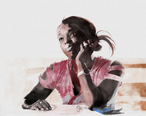 watercolor portrait of a young black woman